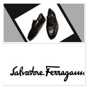 SALVATORE FERRAGAMO BLACK LEATHER OXFORDS TIE UP POiNTED TOE SIZE 11 1/2D